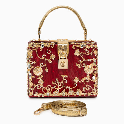Sac de Soirée En Acrylique Bleu Ciel avec Décor Or Baroque