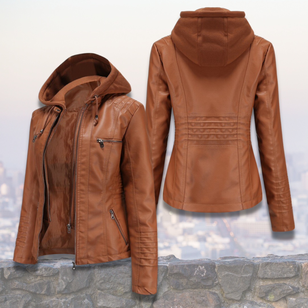 Veste Cuir Femme Élégante avec Capuche et Poches Latérales - PanierRoyale