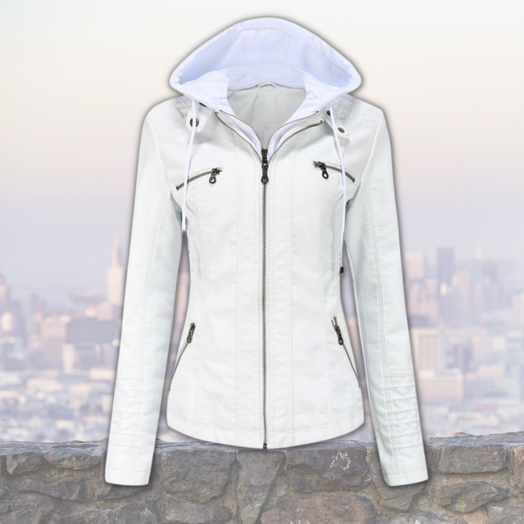 Veste Cuir Femme Élégante avec Capuche et Poches Latérales