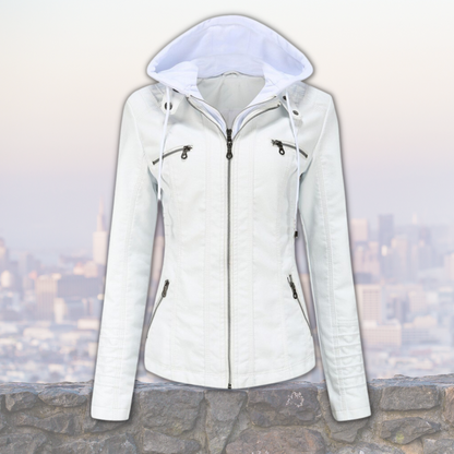 Veste Cuir Femme Élégante avec Capuche et Poches Latérales