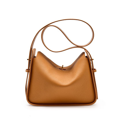 Sac à Main en Cuir Véritable avec Fermeture à Tour, Poignée Supérieure et Détails Dorés