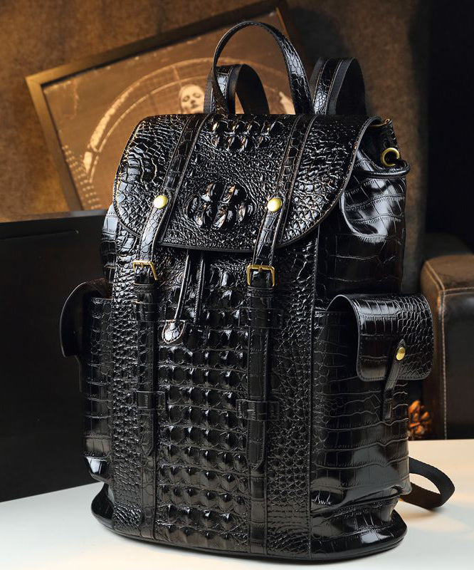 Grand sac à dos noir en cuir synthétique imprimé - EasyApparels