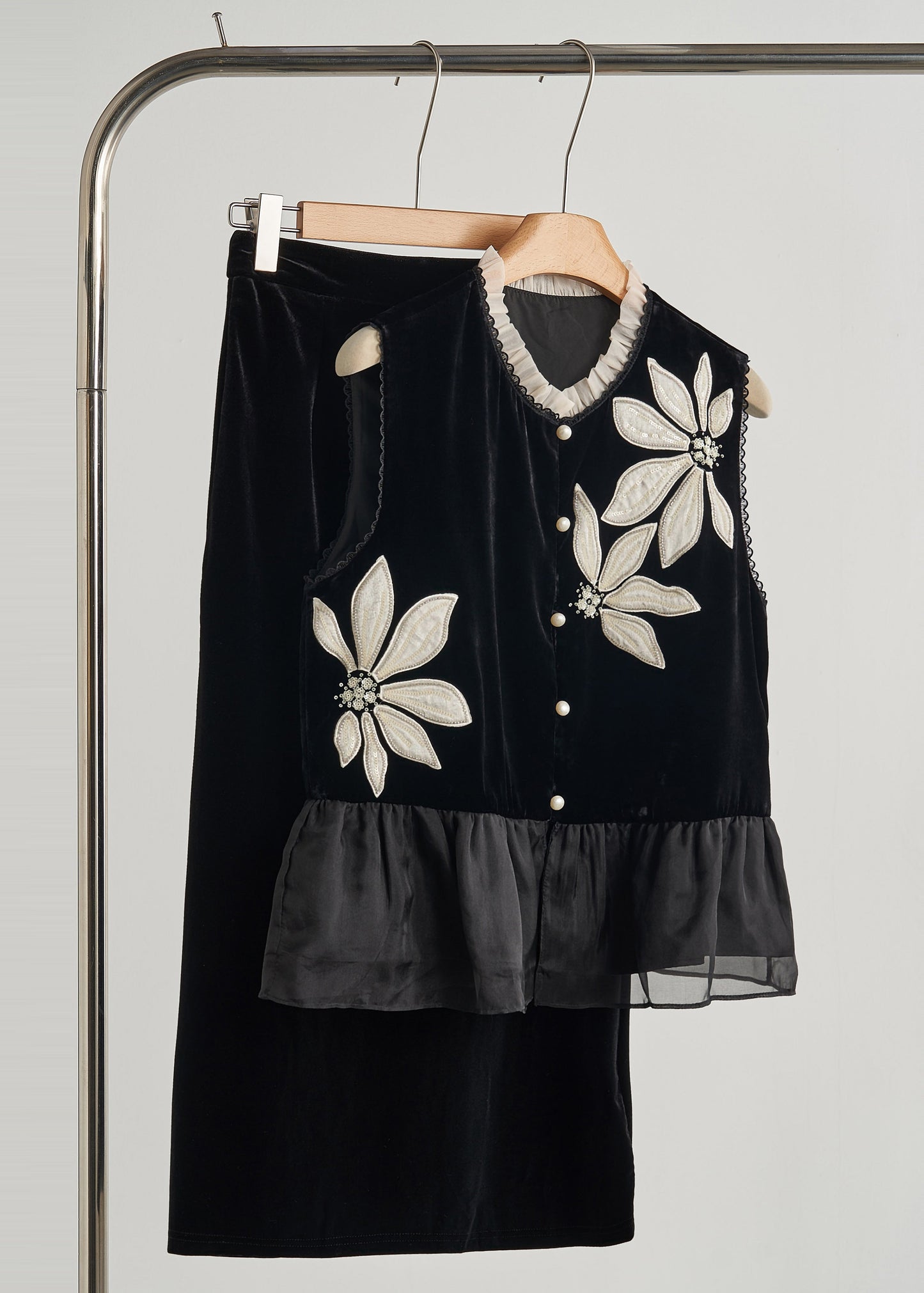 Vestes automne en soie et velours, broderie noire personnalisable - EasyApparels