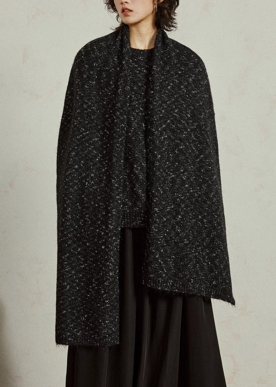 Épais Châle et Pull en Laine Noire Réversible Hiver - EasyApparels