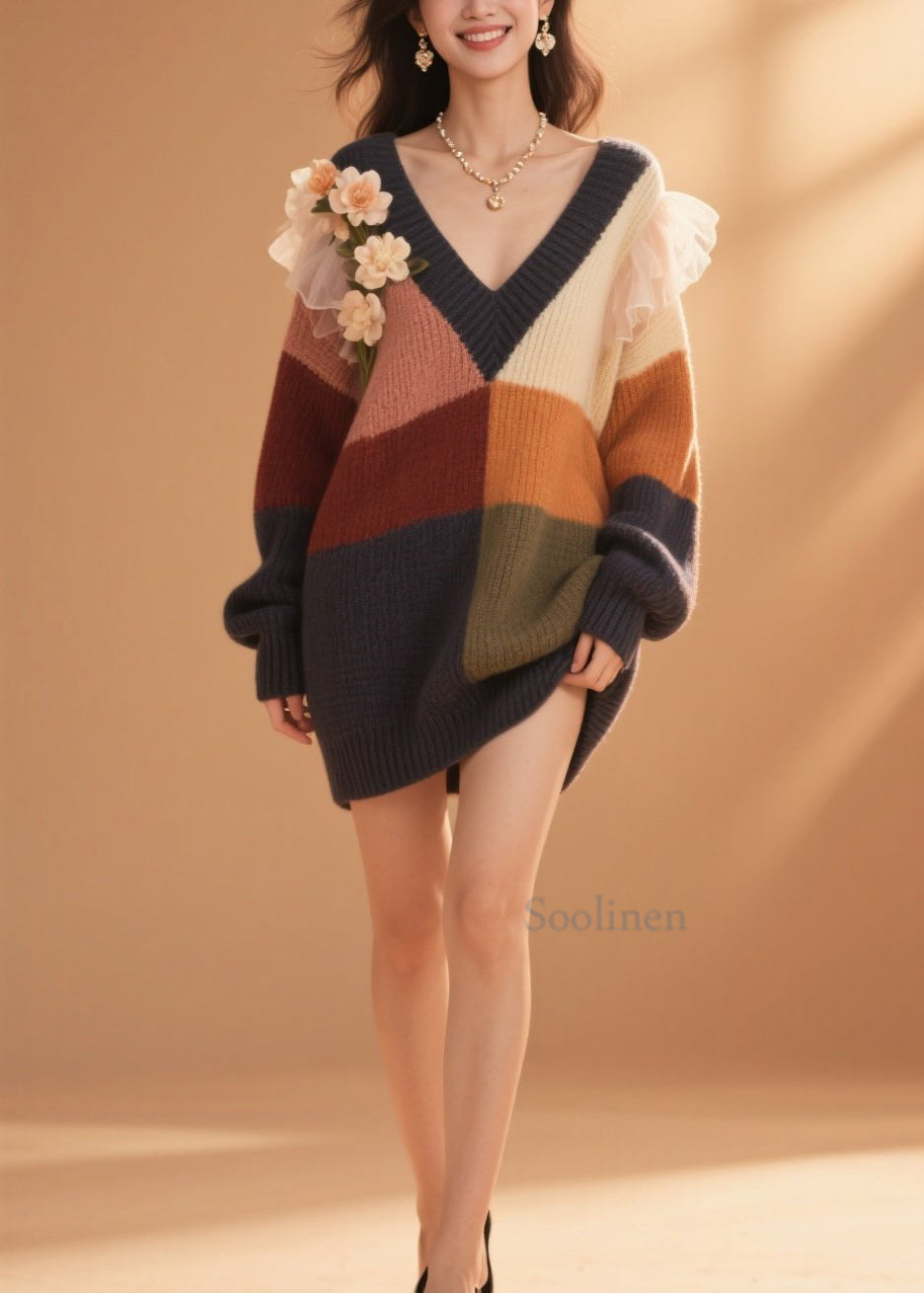 Douce robe en tricot à fleurs pour femme hiver - EasyApparels