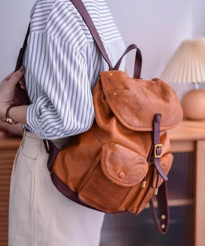 Grand sac à dos cuir jaune avec poches multiples - EasyApparels