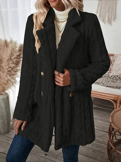 Manteau Femme Long Tricot Revers Cranté Élégant Hiver
