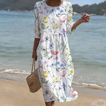 Robe midi Femme Imprimé Floral Manches Trois-Quarts