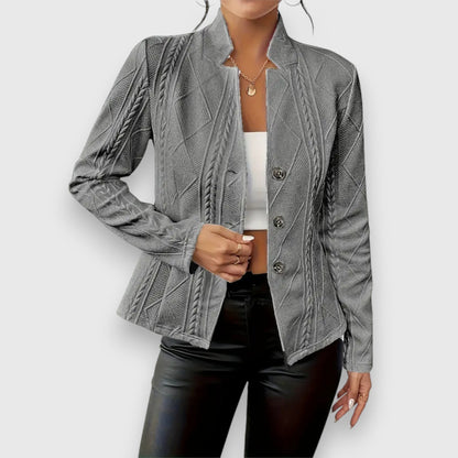 Blazer Féminin Tricoté à Manches Longues Boutonné