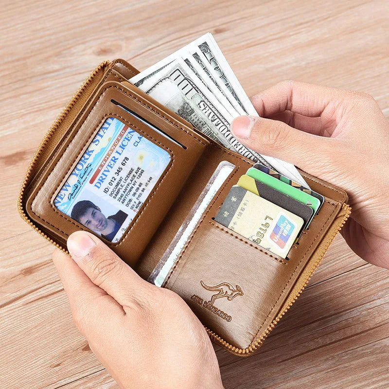 Porte-monnaie Homme Cuir Sécurisé à Fermeture Éclair
