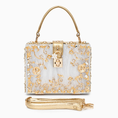 Sac de Soirée En Acrylique Bleu Ciel avec Décor Or Baroque