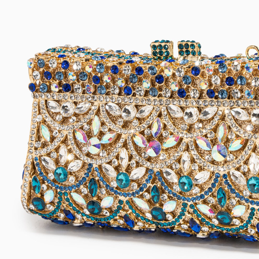 Sac Clutch Paillettes Doré et Bleu Nuit pour Femme