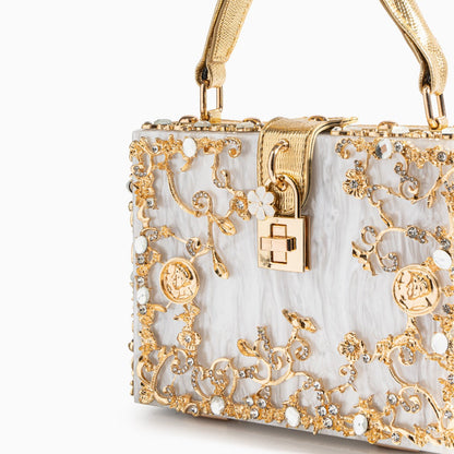 Sac de Soirée En Acrylique Bleu Ciel avec Décor Or Baroque