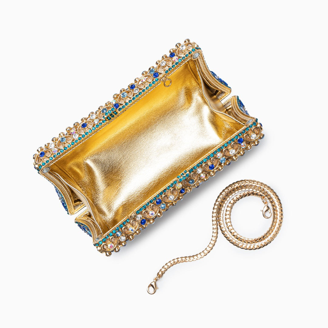 Sac Clutch Paillettes Doré et Bleu Nuit pour Femme