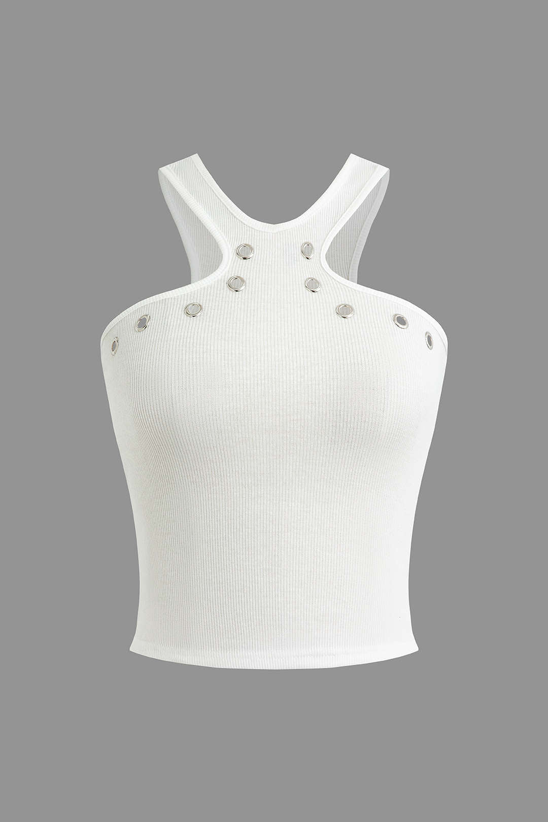 Top Femme Blanc à Lacets et Rivets Décolleté - BerlinGlamour