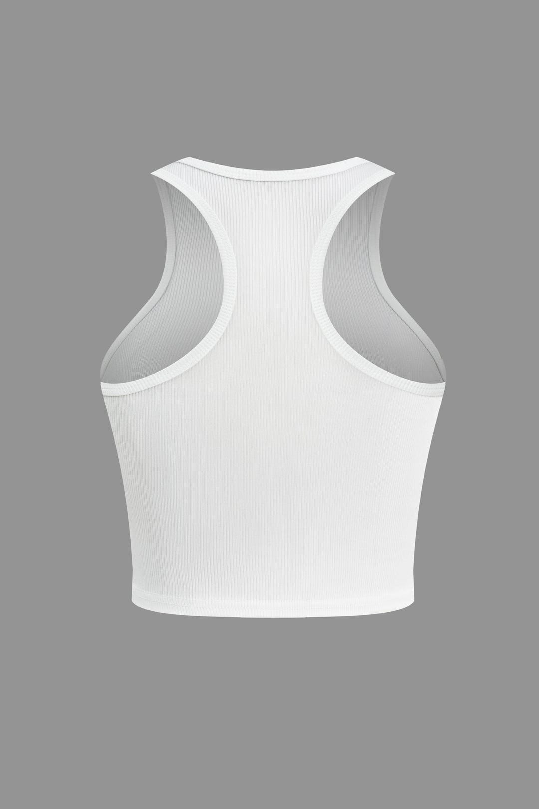 Top Crop Femme Manches Arrachées Col Montant Blanc