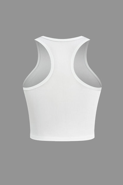 Top Crop Femme Manches Arrachées Col Montant Blanc
