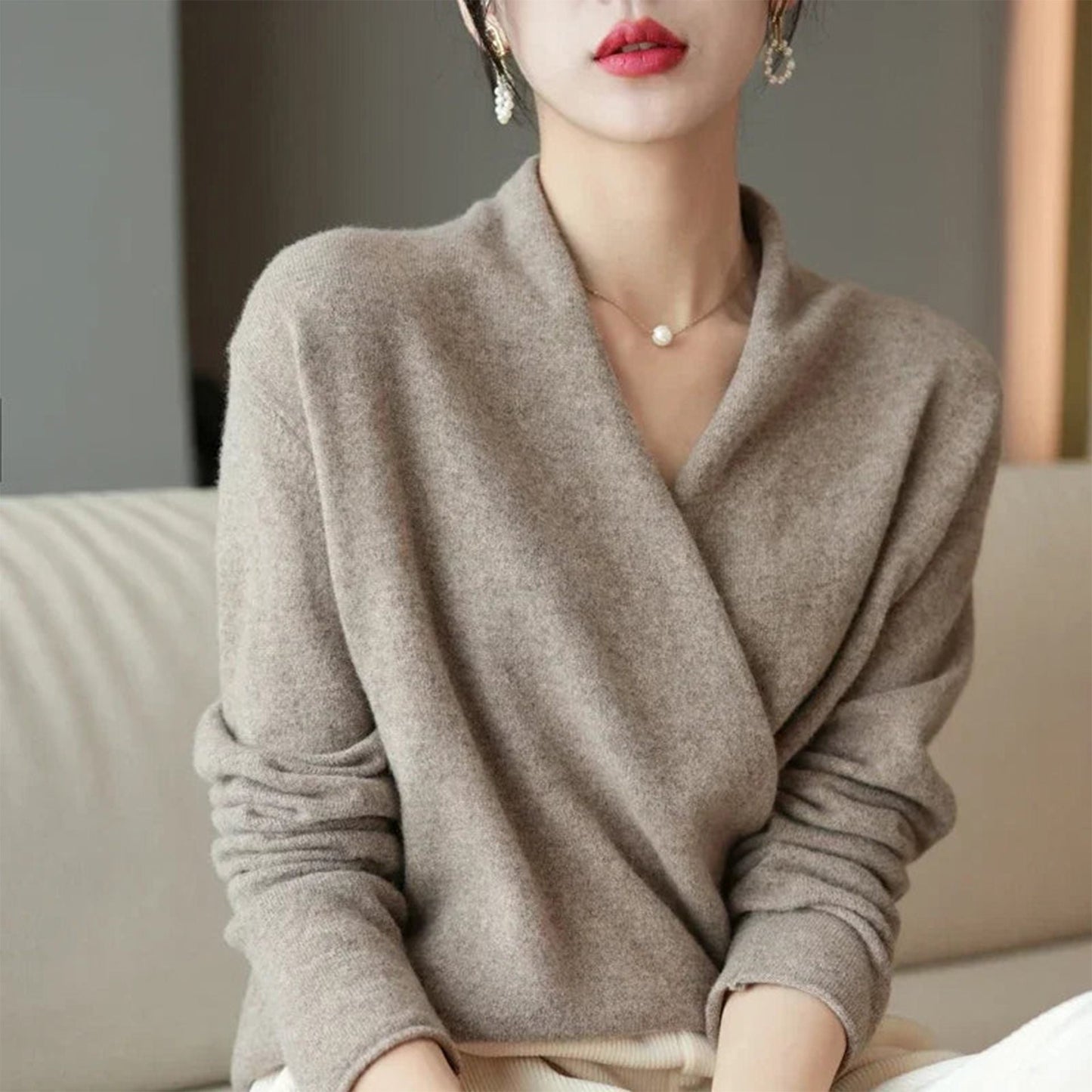 Pull Cache-cœur Femme Maille Col V - PanierRoyale