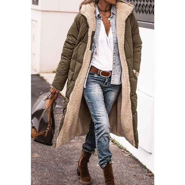 Manteau Femme Hiver Douillet - Parka Réversible avec Capuche et Manches Longues pour Femme
