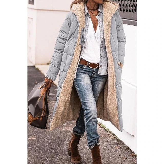 Manteau Femme Hiver Douillet - Parka Réversible avec Capuche et Manches Longues pour Femme