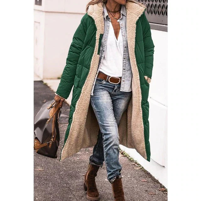 Manteau Femme Hiver Douillet - Parka Réversible avec Capuche et Manches Longues pour Femme