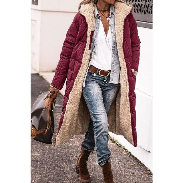 Manteau Femme Hiver Douillet - Parka Réversible avec Capuche et Manches Longues pour Femme