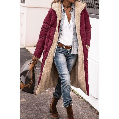 Manteau Femme Hiver Douillet - Parka Réversible avec Capuche et Manches Longues pour Femme