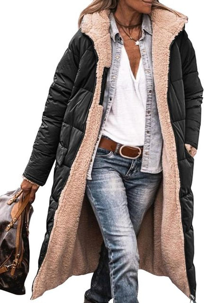 Manteau Femme Hiver Douillet - Parka Réversible avec Capuche et Manches Longues pour Femme