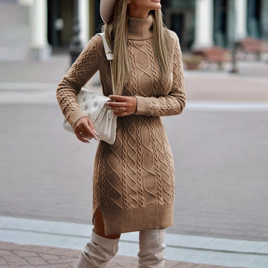 Robe en Maille Douce Col Roulé Féminine - PanierRoyale