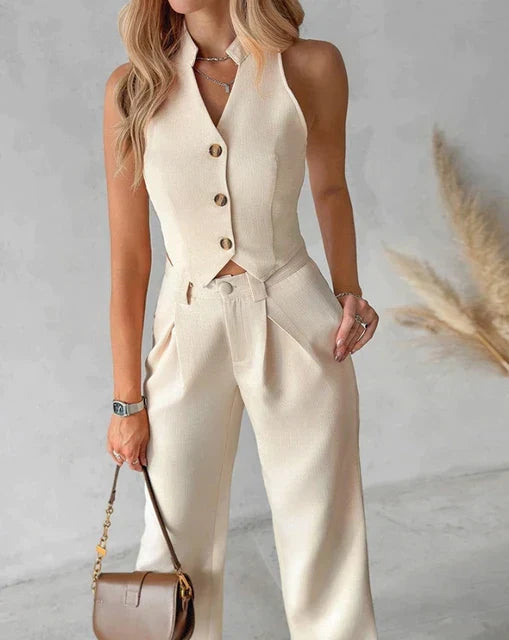 Ensemble Deux Pièces Féminin Col Montant Pantalon Chic - PanierRoyale