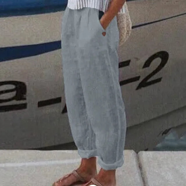 Pantalon Blanc Lin Décontracté Femme