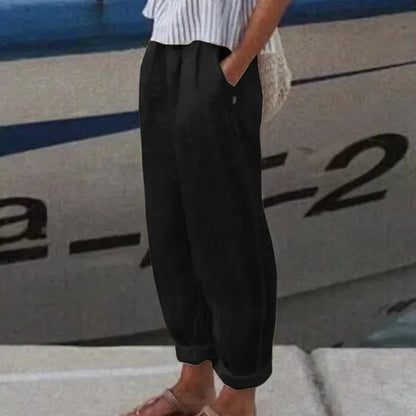 Pantalon Blanc Lin Décontracté Femme