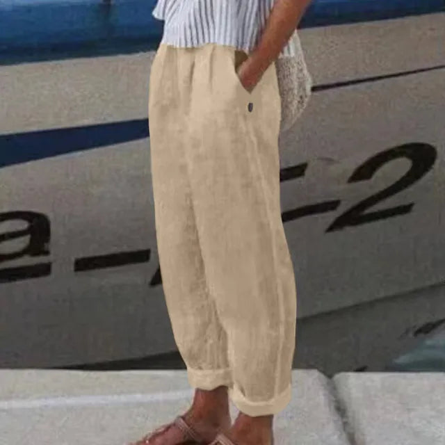 Pantalon Blanc Lin Décontracté Femme