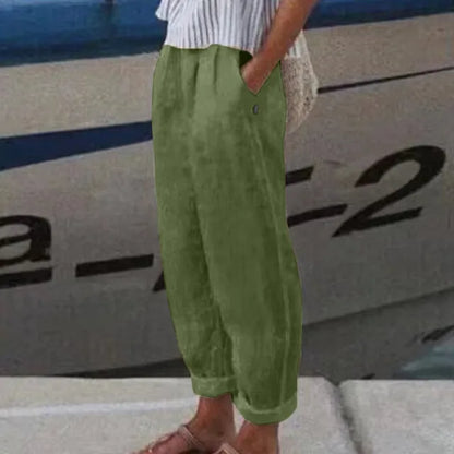 Pantalon Blanc Lin Décontracté Femme