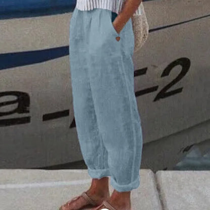 Pantalon Blanc Lin Décontracté Femme