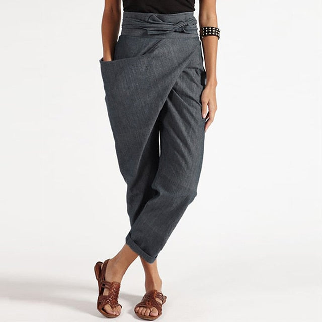 Pantalon Femme Taille Haute Élégant avec Poches