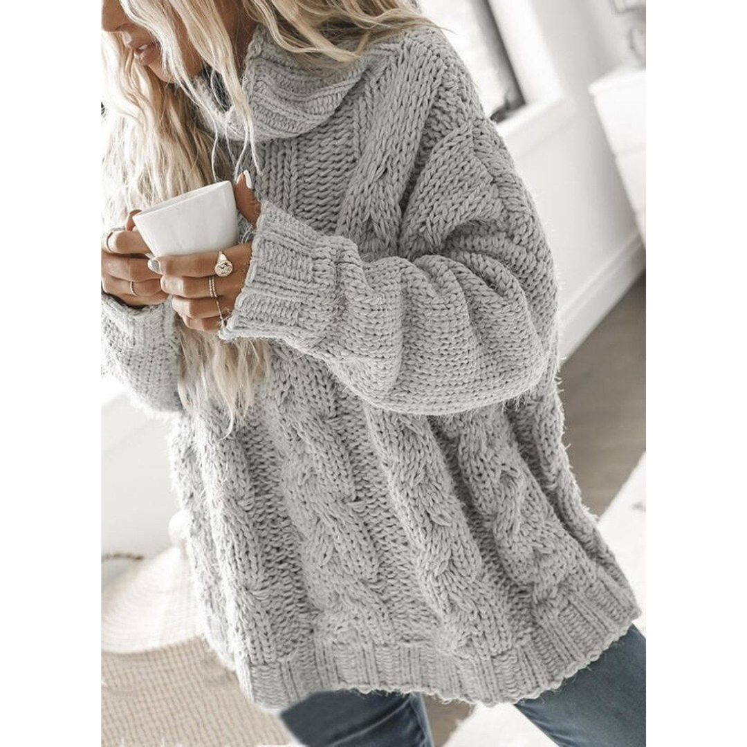 Pull Femme Col Roulé Tricot Câblé Chaud et Doux - PanierRoyale