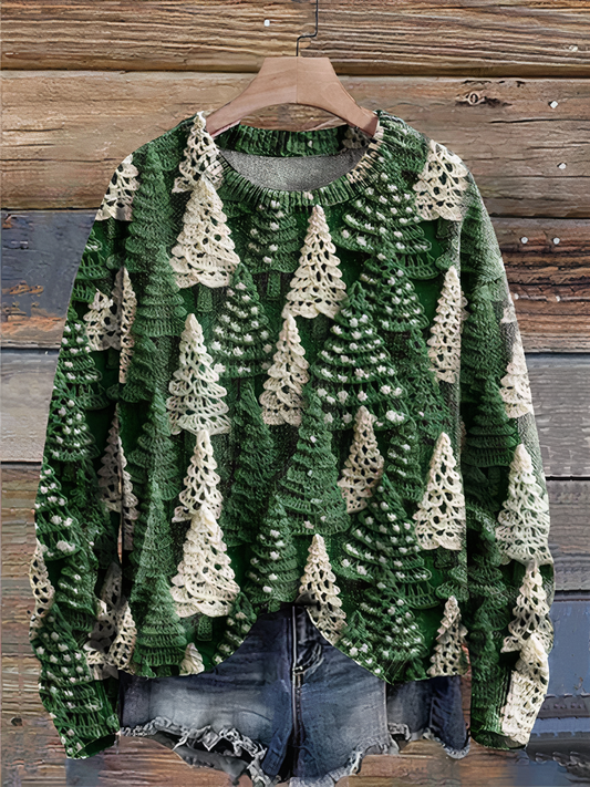 Pull Femme Hiver Chaud - Col Rond avec Manches Longues et Motif de Neige - PanierRoyale