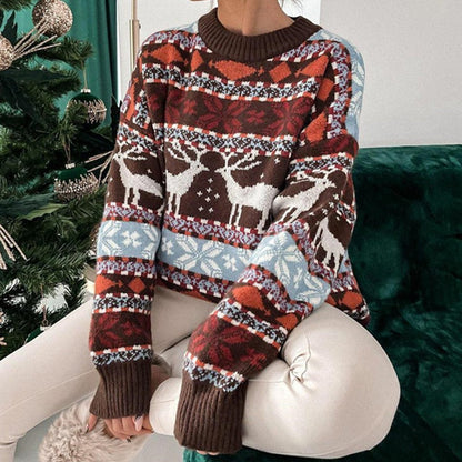 Pull Femme Hiver Chaud - Tricot Doux avec Motif Hivernal