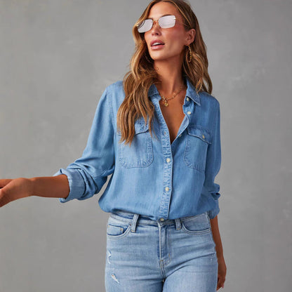 Chemise Jeans Femme Décontractée avec Poches