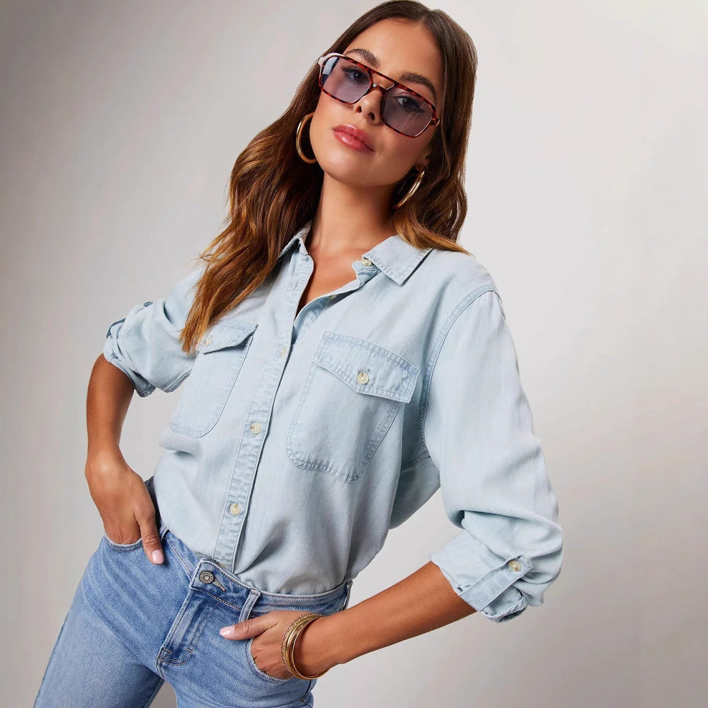Chemise Jeans Femme Décontractée avec Poches