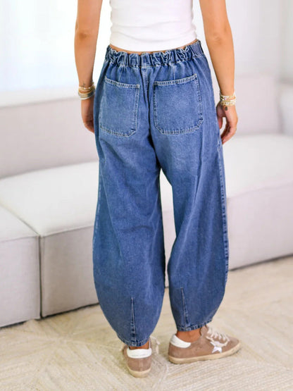 Jean Femme Décontractée Taille Élargie avec Cordons
