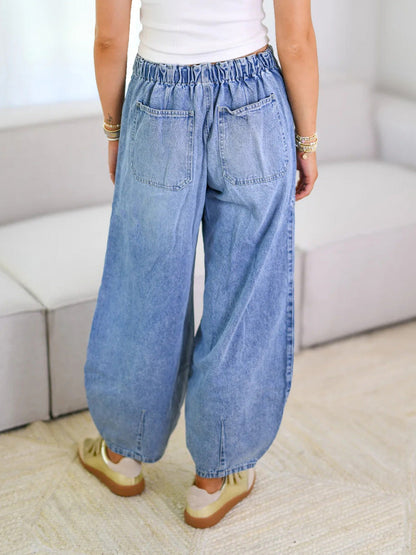 Jean Femme Décontractée Taille Élargie avec Cordons