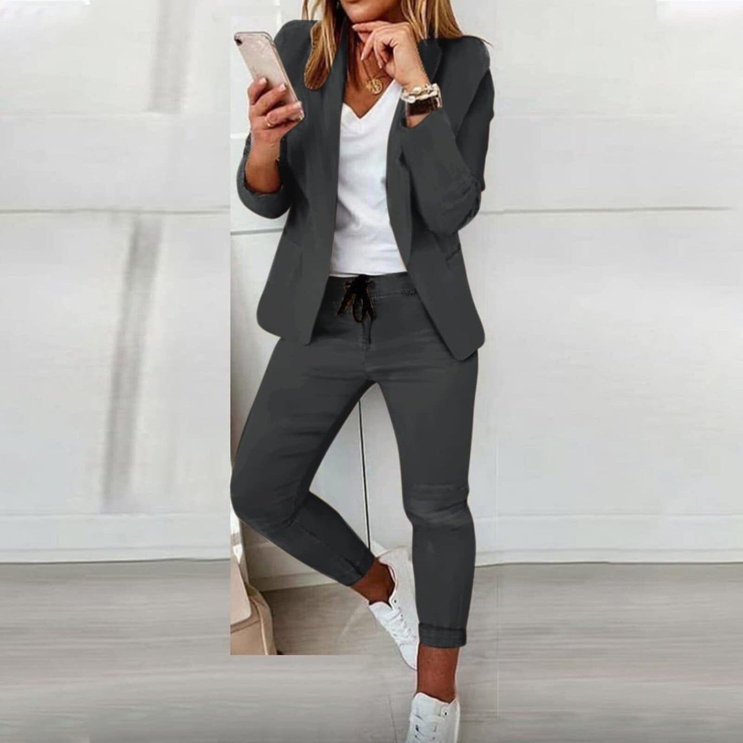 Costume Femme 2 Pièces Élégant Tailleur Neutre