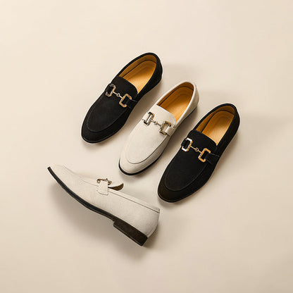 Chaussures Loafer Cuir Noir à Boucle Dorée Élégante