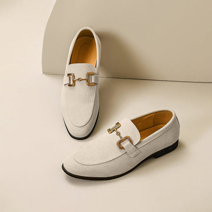 Chaussures Loafer Cuir Noir à Boucle Dorée Élégante