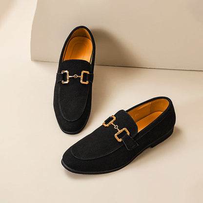 Chaussures Loafer Cuir Noir à Boucle Dorée Élégante