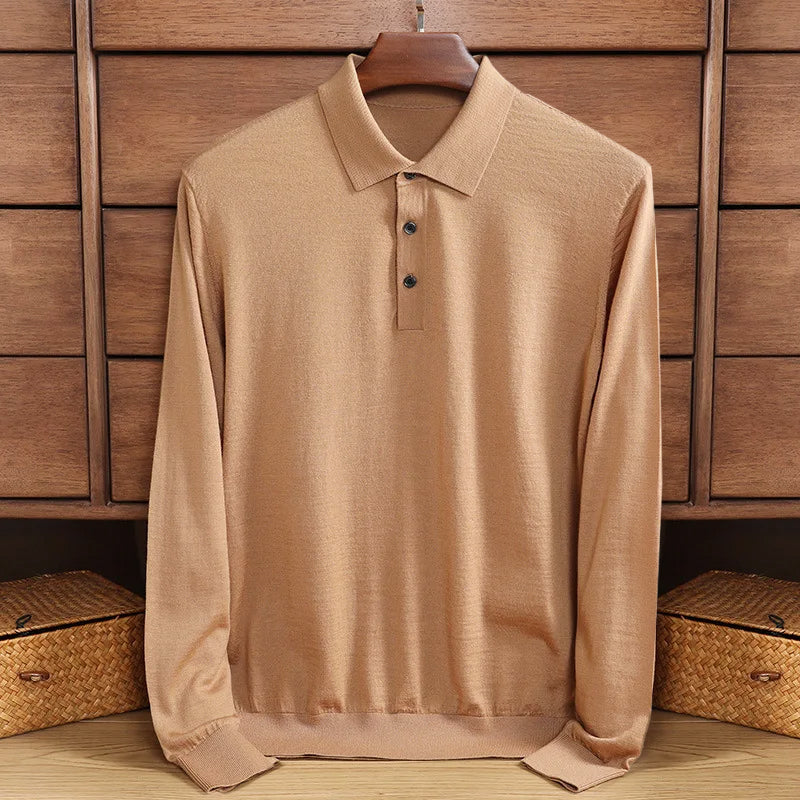 Chemise Homme Manche Longue Polo en Laine Merino Douce