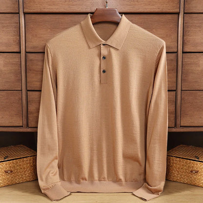Chemise Homme Manche Longue Polo en Laine Merino Douce