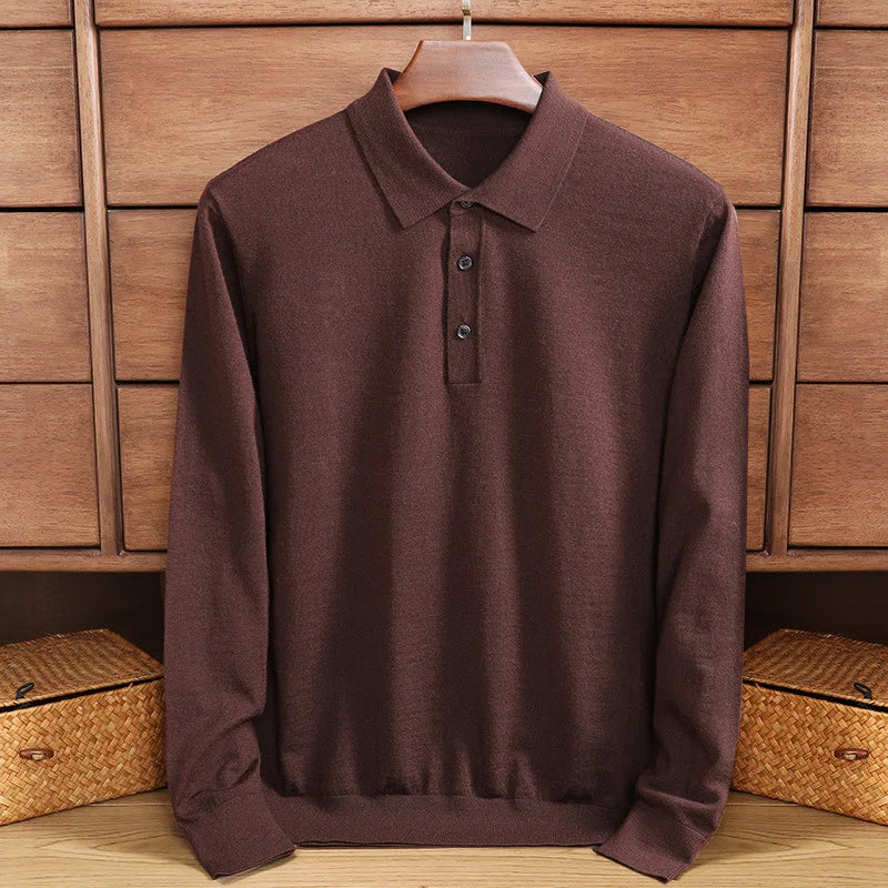 Chemise Homme Manche Longue Polo en Laine Merino Douce